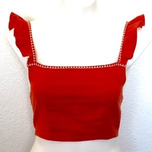 Free People orange ruffle shoulder crop top